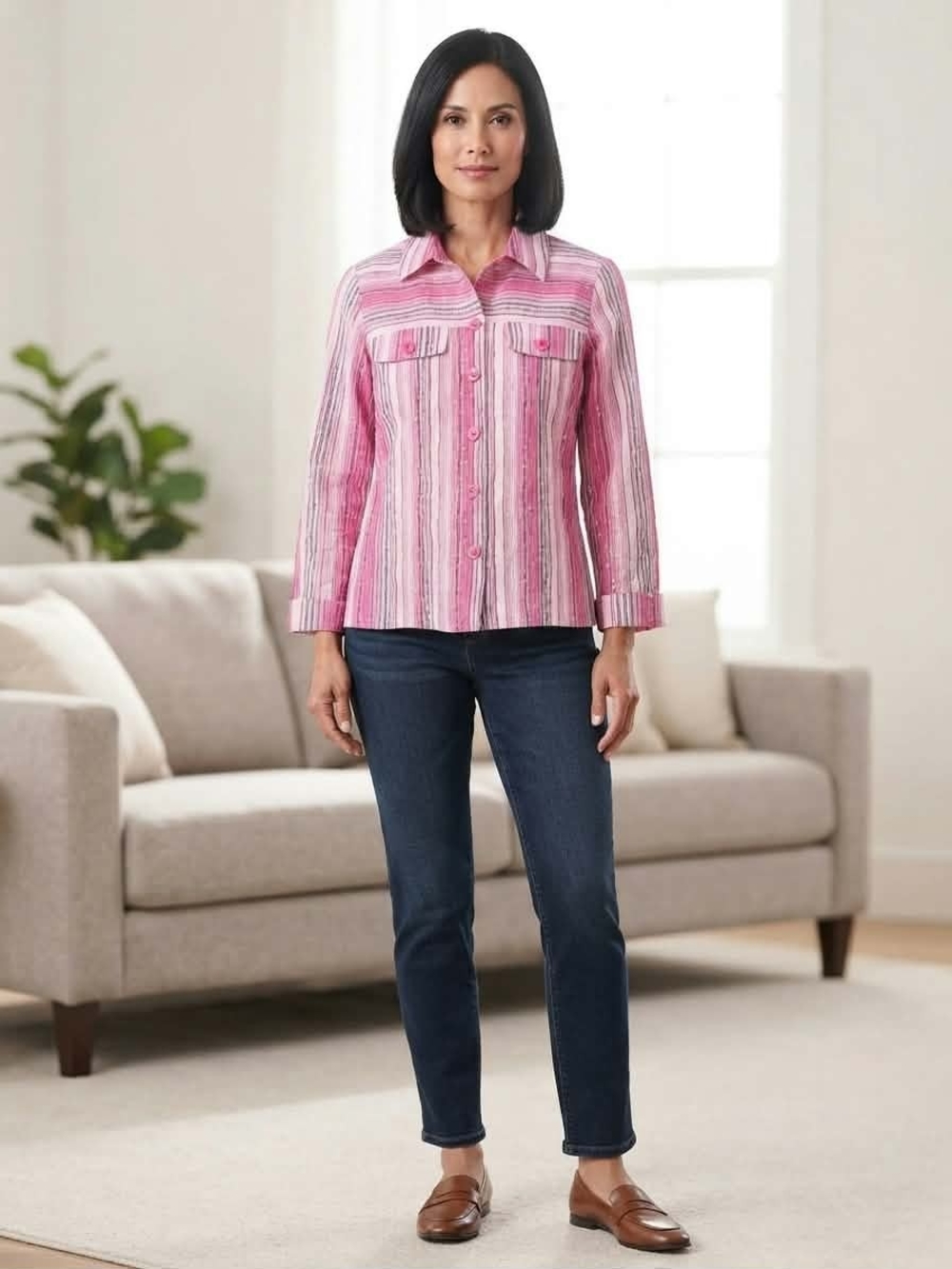 Drapers & Damon's Pink Striped Long-Sleeve Button-Down Shirt Size M